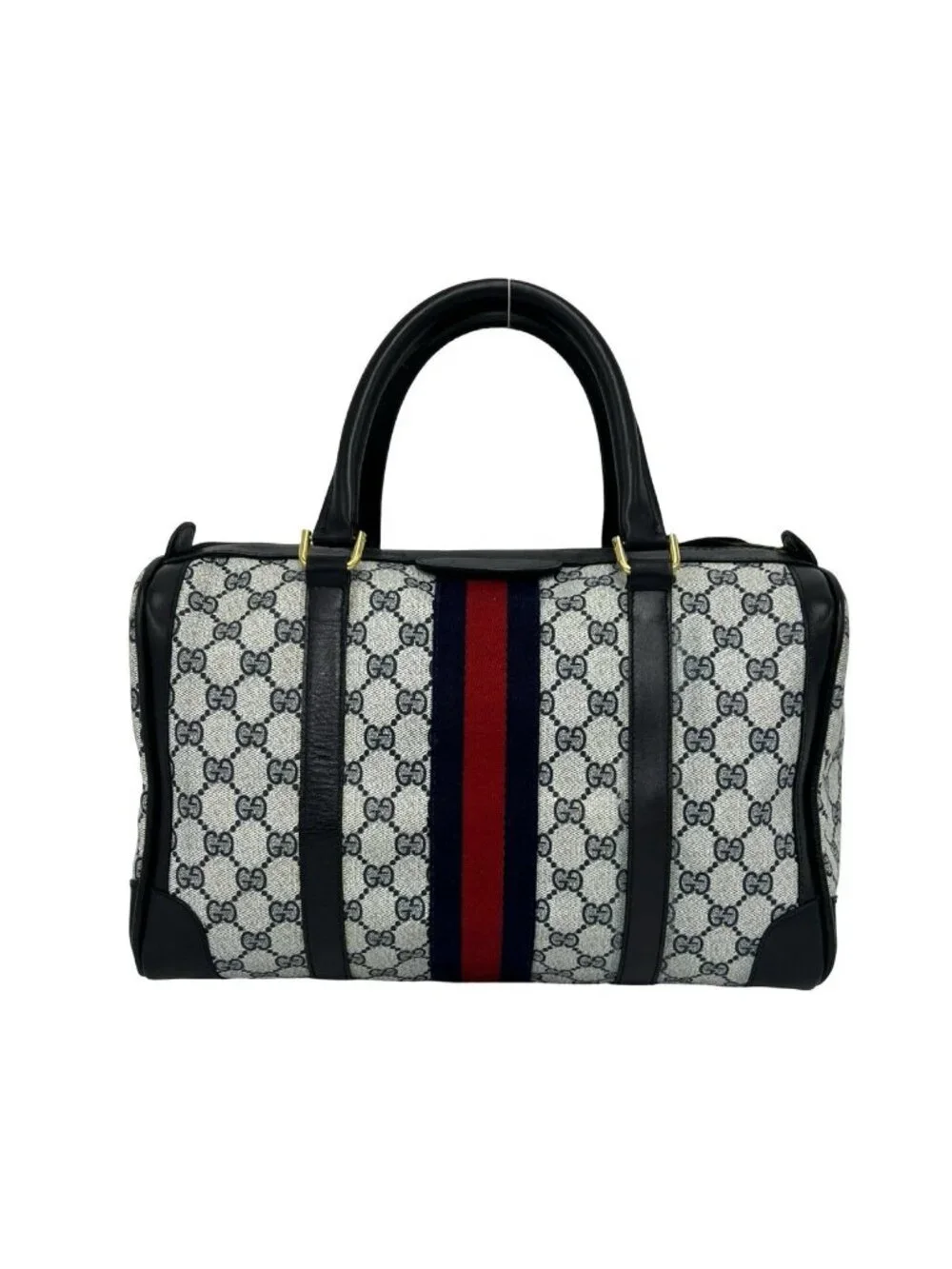 Gucci Vintage Sherry Line GG Pattern Leather Mini Boston Bag Navy